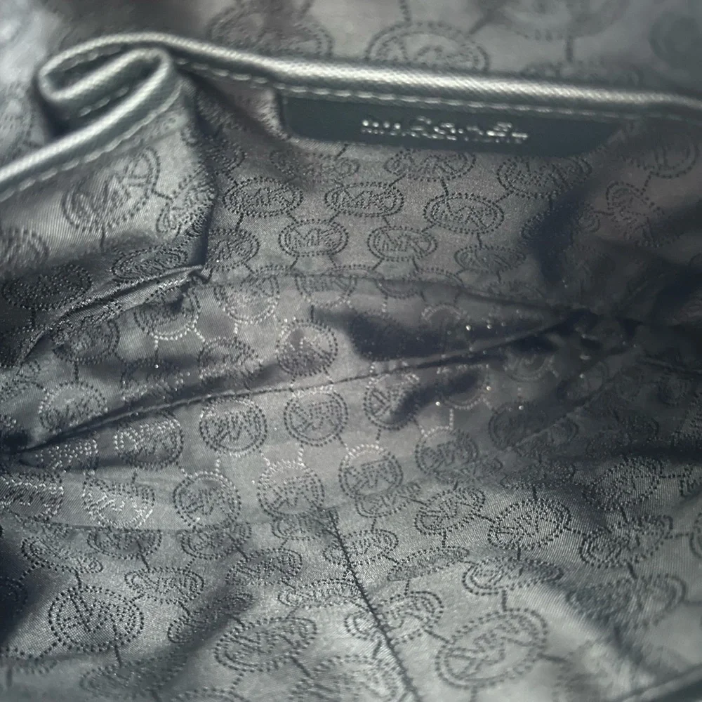 Michael Kors Black Nylon Crossbody Bag Saffiano Leather Trim Silver‎ Hardware